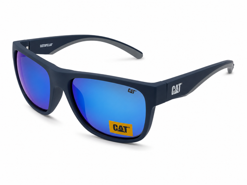 CAT CTS-8032-106P Unisex Polarized Sunglasses Matte Blue Square Frame Blue Mirror Lens UV Protection