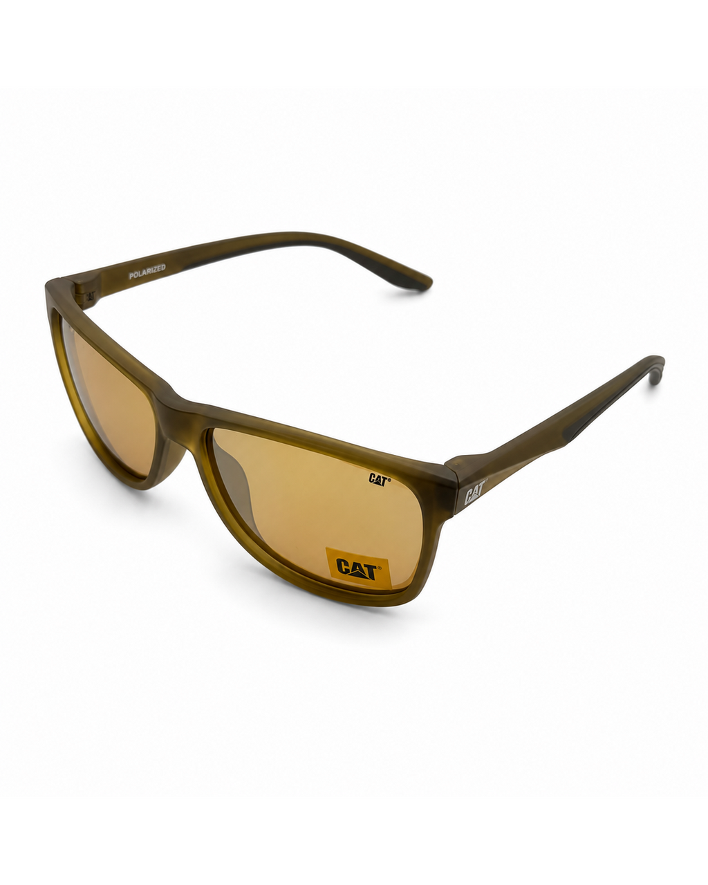 CAT CTS-8034-109P Polarized Square Sunglasses – Translucent Olive Green Frame with Gold Mirror UV400 Lenses | Unisex