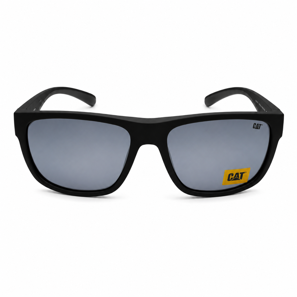 CAT CTS-8032-104P Unisex Polarized Sunglasses Matte Black Square Frame Light Blue Mirror Lens UV Protection